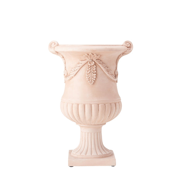 English Elm Elegant Handcrafted Mgo Floral Relief Garden Urn Planter with Antique White Finish Terracotta N772P389441T