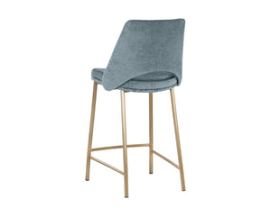 Sunpan Radella Counter Stool - Contemporary Design with Antique Brass Base and Stylish Cutout Backrest Bergen French Blue