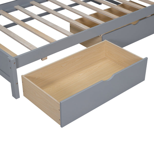 English Elm Wooden Twin Daybed with 2 Drawers, Built-In USB Charging & Double Shelf Storage, Pine Frame Durable Grey 42.91 L x 16.73 W x 6.69 H N733S170510E