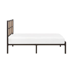 English Elm 1pc Twin Platform Bed with Dark Metal Frame and Faux Cane Panel Headboard, Coastal Casual Design, No Box Spring Needed Bronze 47.25 L x 28 W x 3.75 H B011P214033