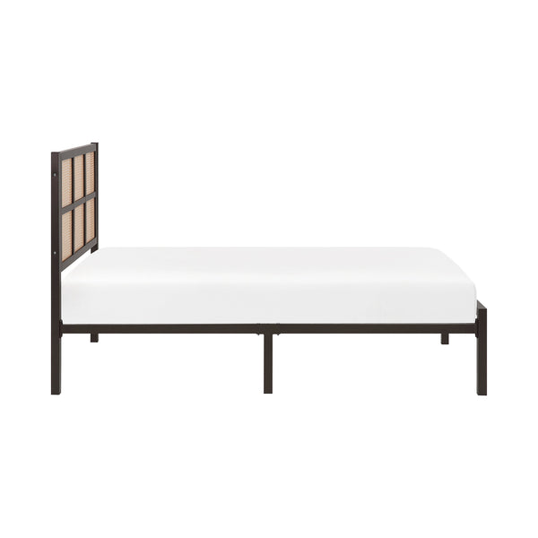 English Elm 1pc Twin Platform Bed with Dark Metal Frame and Faux Cane Panel Headboard, Coastal Casual Design, No Box Spring Needed Bronze 47.25 L x 28 W x 3.75 H B011P214033