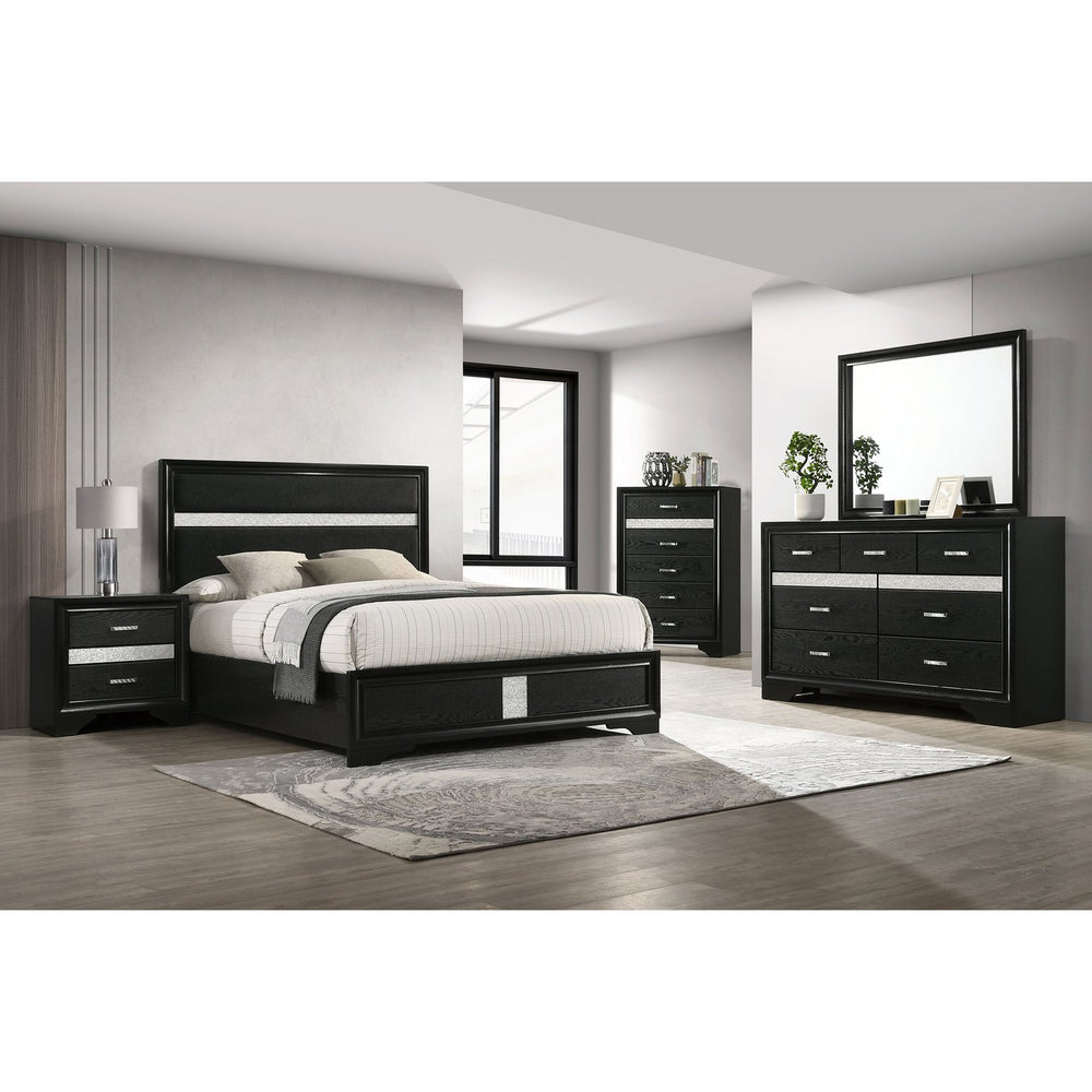 English Elm Annie Glam White Full Storage Bedroom Set with Crystal Pulls and Glitter Accents Black B062S01610