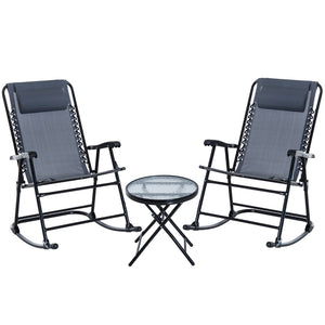 English Elm Outsunny 3-Piece Portable Rocking Bistro Set With Glass Table - Perfect For Patios, Campsites & More W2225P200619-GIGA
