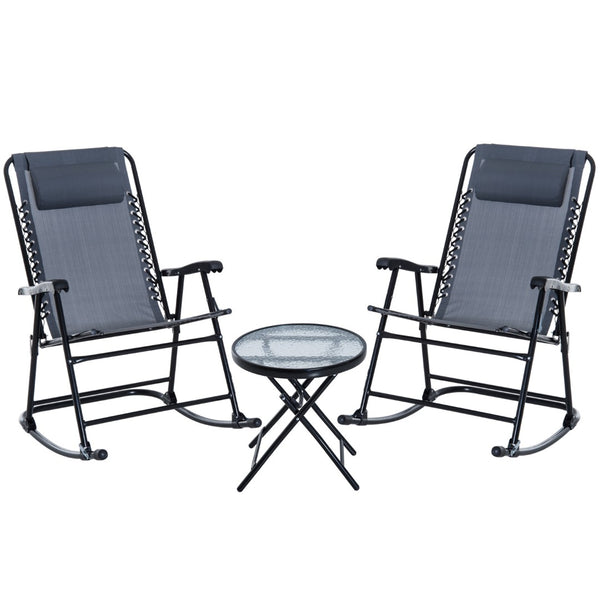 English Elm Outsunny 3-Piece Portable Rocking Bistro Set With Glass Table - Perfect For Patios, Campsites & More W2225P200619-GIGA