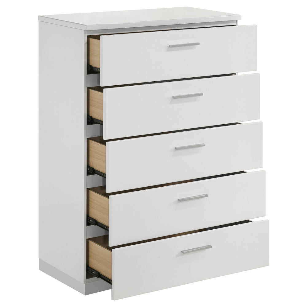 English Elm Dulcey High-Gloss Six-Drawer Dresser with Sleek Metal Accents and Spacious Storage for Bedrooms White B062P378385