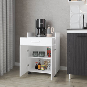 English Elm FM Burnside Kitchen Cart White – Compact 2-Door 1-Drawer Storage with Open Shelves, Scratch-Resistant Surface B128P301404