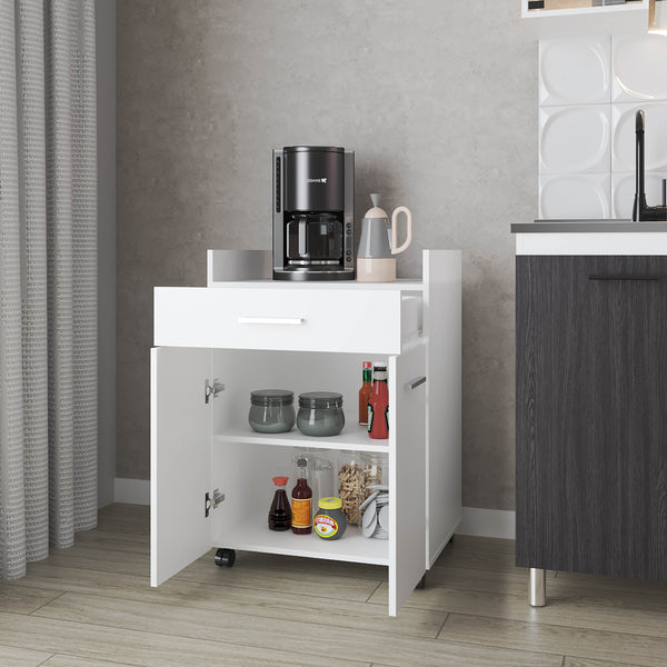 English Elm FM Burnside Kitchen Cart White – Compact 2-Door 1-Drawer Storage with Open Shelves, Scratch-Resistant Surface B128P301404