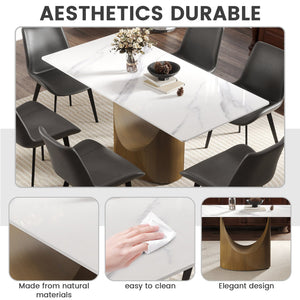 English Elm 63" Modern Dining Table With Durable Sintered Stone Top & Sturdy Bronze Iron Legs For 6-8 People W1535S00548