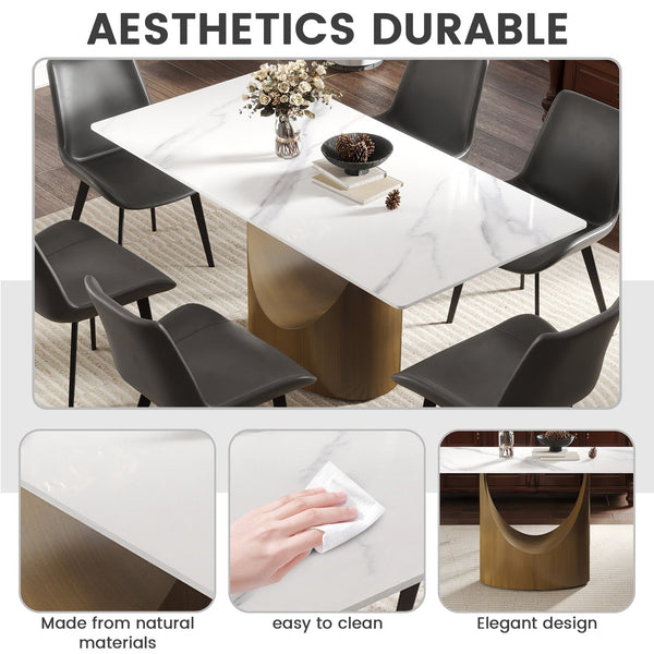 English Elm 63" Modern Dining Table With Durable Sintered Stone Top & Sturdy Bronze Iron Legs For 6-8 People W1535S00548
