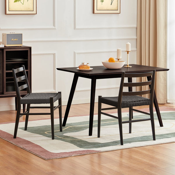 English Elm Wood Rattan Dining Chairs Set of 2 — Fully Assembled Beech Wood, Ergonomic Back, 300lb Capacity, Black T3623P381090