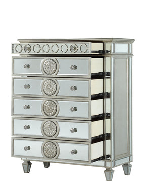English Elm Varian Mirrored Finish Dresser with Geometric Trim & Sunburst Motifs, 8 Smooth Glide Drawers, Luxe Crystal Knobs Silver 54 L x 24 W x 47 H B2726P261268
