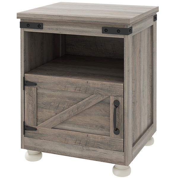 English Elm Homcom Farmhouse Small Side Table With Open Shelf & Cupboard, Stylish Gray End Table For Living Room W2225P229444