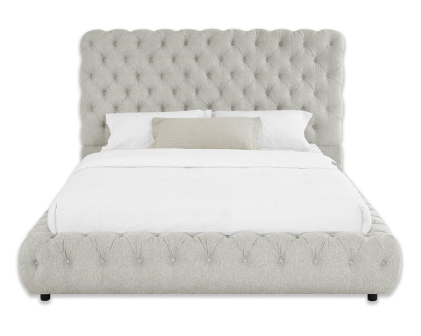 English Elm 1Pc Contemporary Upholstered King Bed With Tufted Headboard & Footboard In Soft Dove Gray Elegance B011S01656
