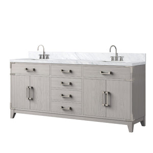 English Elm White Oak Double Bath Vanity 72” W With Carrara Marble Top & Faucet Set - Elegant Storage Solution B2731P259909-GIGA