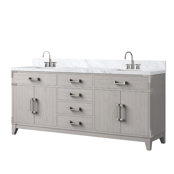 English Elm White Oak Double Bath Vanity 72” W With Carrara Marble Top & Faucet Set - Elegant Storage Solution B2731P259909-GIGA