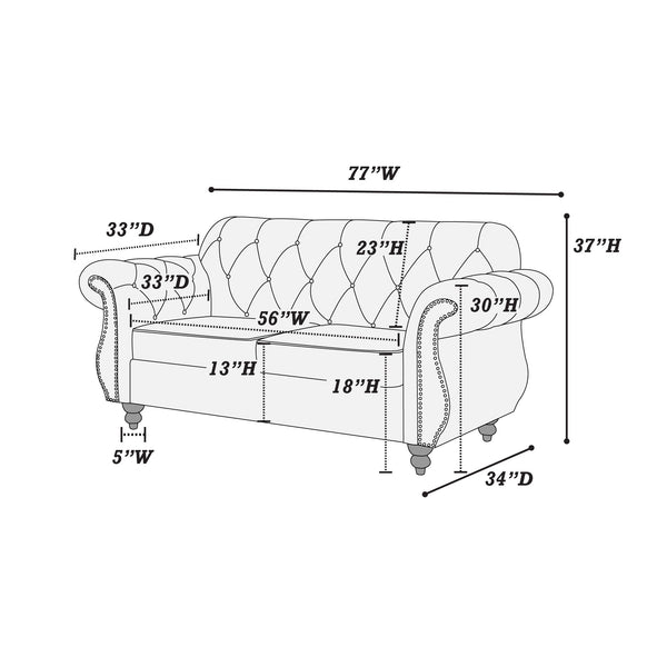 English Elm 2pc Indigo Velvet Sofa Set 2pc Living Room Crystal Tufted Upholstered Couch Loveseat with Nailhead Trim B011S01699
