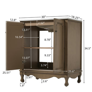 English Elm Christopher Knight Home® - 30" Vintage Bathroom Vanity with Rectangle Ceramic Sink, Rubber Wood Legs, Soft-Close Doors, Adjustable Shelves Antique brown N817P245316L