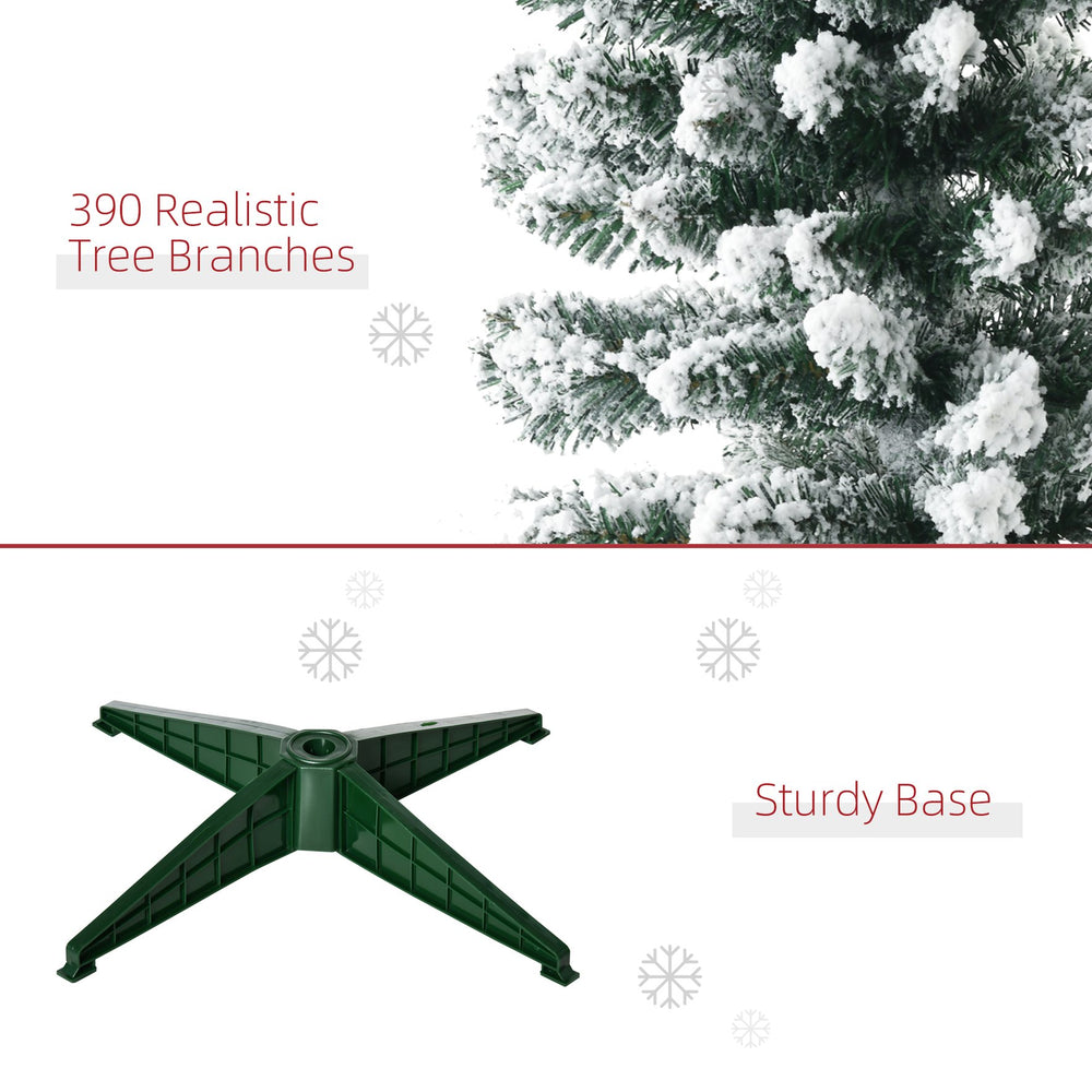 English Elm Homcom 6' Slim Snow Flocked Christmas Tree With 600 Realistic Pine Branches, Pine Cones & Berries W2225P229522
