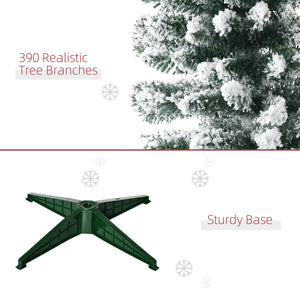 English Elm Homcom 6' Slim Snow Flocked Christmas Tree With 600 Realistic Pine Branches, Pine Cones & Berries W2225P229522