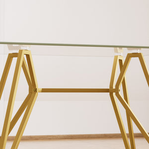 English Elm 47.3-inch Glass Dining Table with Gold Metal Legs, Modern 47.3"L x29.5"W x30.3"H, Seats 1-6, 200 lb Capacity W1162P306711