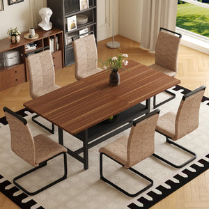 English Elm Table 7-Piece Walnut Grain Dining Set With 6 Brown Chairs, Stylish Storage & Modern Comfort Features W1151S04280-GIGA