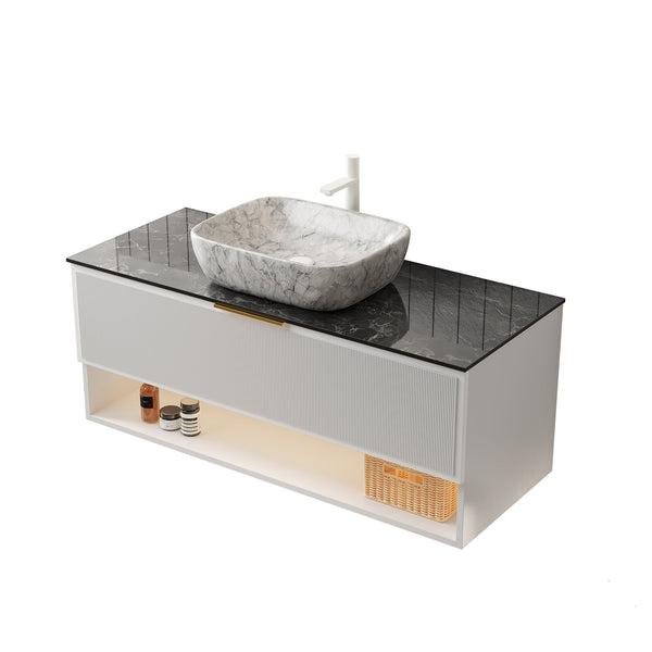 English Elm Malone Floating Bathroom Vanity Cabinet with Sintered Stone Top and Led Shelf W2615P303709