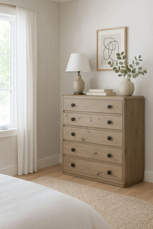 English Elm Chest English Knotty Oak Solid Wood Chest with Cedar-Lined Drawer, Felt-Lined Top, Self-Closing Guides B2699P409558