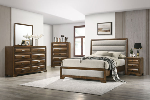 English Elm Transitional Brown Wood Chest with Dovetail Drawers Bronze Pulls and Bracket Legs B2741P372210