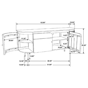English Elm Feast Natural 4-door Sideboard Buffet Cabinet with White Marble Top, Mango Wood, Brass Inlay, 63" B062P342730