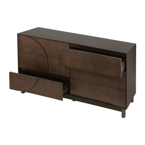 English Elm Modern Fluted 6 Drawer Dresser with Solid Wood Legs Japandi Chest for Bedroom Dark Brown N739S0000015D