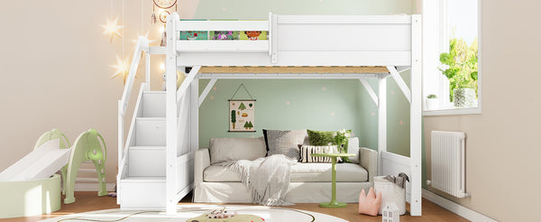 English Elm Twin Low Loft Bed Solid Pine Frame Kids Study Desk Blackboard Storage White Light White W1580S00468
