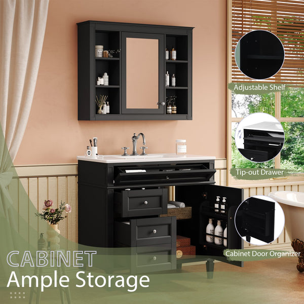 English Elm 36'' Modern Bathroom Vanity With Medicine Cabinet, Soft-Close Doors & Drawers For Stylish Storage SW000134AAB-1