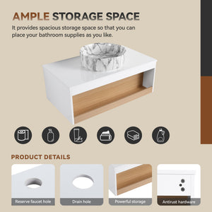 English Elm 36" Floating Bathroom Vanity Light Oak Modular Cabinet with Gel Coat Integrated Sink Grey+White,White + Light Oak W3450S00064