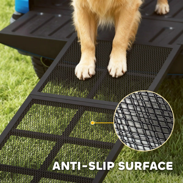English Elm Folding Steel Pet Ramp Extra Wide Diamond Mesh Surface for Large Dogs and Suvs T3971P412867