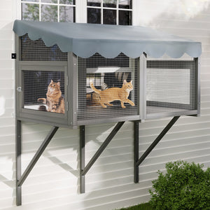 English Elm Cat Catio Window Box Enclosure Solid Wood Frame Mesh Panels Weatherproof Outdoor Perch W3166P354629