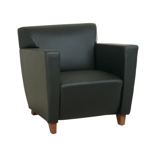 OSP Home Furnishings Black Bonded Leather Club Chair with Cherry Legs for Modern Living Room Lounging SL8471