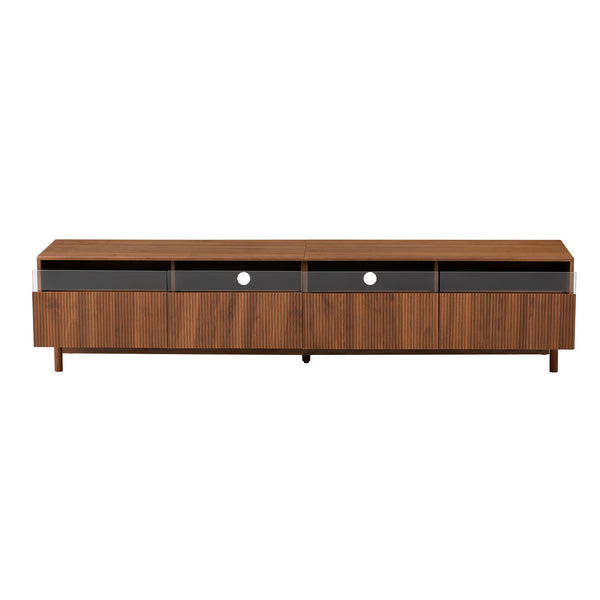English Elm 78inch TV Stand Walnut for up to 85" TVs — Fluted Glass Drawers, Cable Management, Solid-Wood Legs PMID N710P362197P