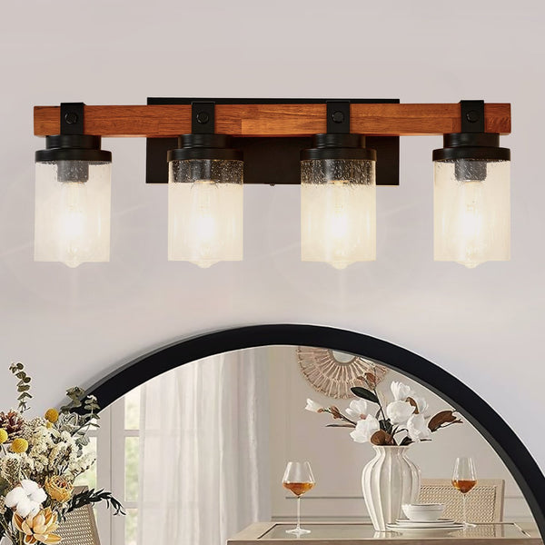 English Elm 4-light Matte Black Wood Accent Wall Sconce with Clear Glass Shades for Modern Homes W5008P388938