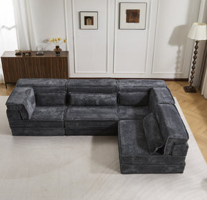 English Elm Compression Modular Floor Sofa Bed - Cozy, No Assembly, Soft Fleece, Versatile 4-Seater With Pillows! W3723S00033