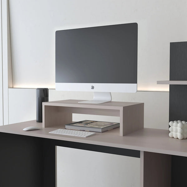 English Elm White Oak Elevated Monitor Stand with Melamine Finish for Ergonomic Viewing & Desk Organization (19") B062P230645