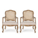 Christopher Knight Home® - Noble House - Andrea French Country Wood And Cane Upholstered Dining Armchair - Set Of 2