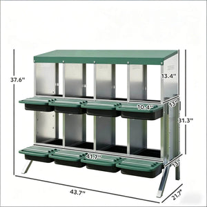 English Elm Egg Nesting Boxes 8 Compartment Galvanized Steel Backyard Chicken Coop with Roll Out Tray T3971P506951