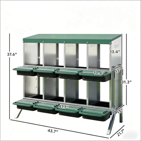 English Elm Egg Nesting Boxes 8 Compartment Galvanized Steel Backyard Chicken Coop with Roll Out Tray T3971P506951
