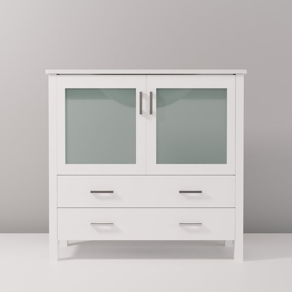 English Elm White Bath Vanity 36" W X 18.25" D With Durable Ceramic Top, Soft-Close Drawers & Elegant Storage Solutions B2731P260431-GIGA