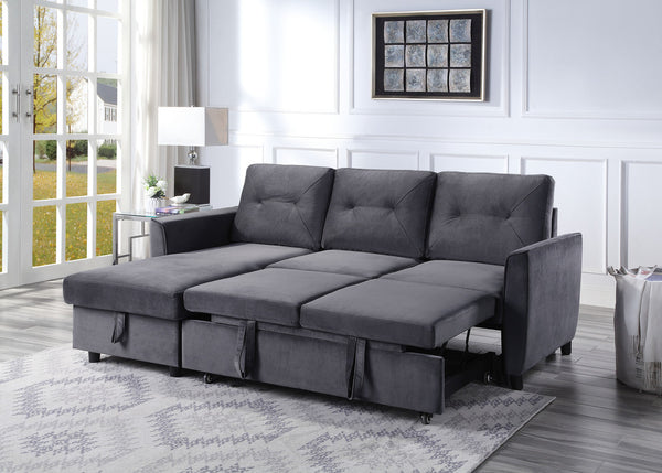English Elm Humberto Velvet Sleeper Sectional with Reversible Chaise and Hidden Storage Space B2749S00195