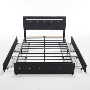 English Elm Full Size Pu Leather Storage Bed with Rgb Led Headboard and Charging Station Black W5722P462440