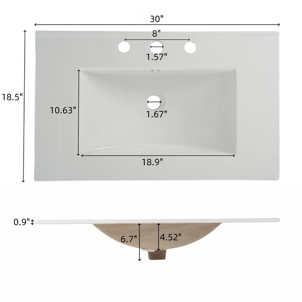 English Elm Christopher Knight Home® - 30" Bathroom Vanity with Ceramic Sink, 2 Soft-Close Full-Extension Drawers, Handle-Free 45° Design, Durable MDF White N817P280549W