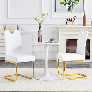 English Elm Modern Cantilever Gold Frame Pu Leather Dining Chairs Glam Set of Four White W3875P372993