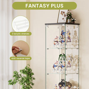 English Elm 4 Tier Glass Display Cabinet - Lockable Floor Standing Storage With Acrylic Shelves & Wheels For Versatility W1668P241902