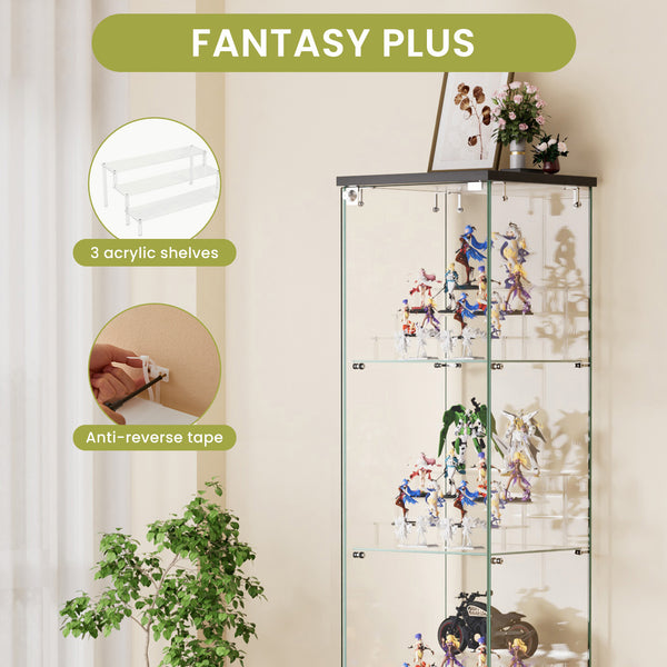 English Elm 4 Tier Glass Display Cabinet - Lockable Floor Standing Storage With Acrylic Shelves & Wheels For Versatility W1668P241902